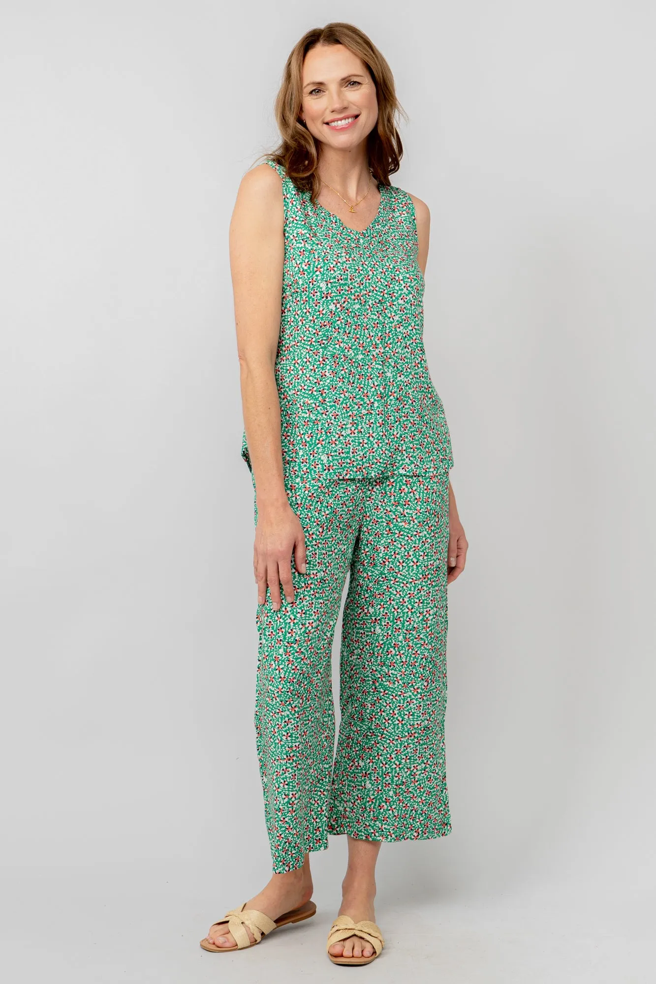 Greta Green Ditsy Print Cropped Trousers