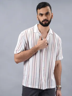Grey Striped Slim Fit Casual Shirt | JadeBlue