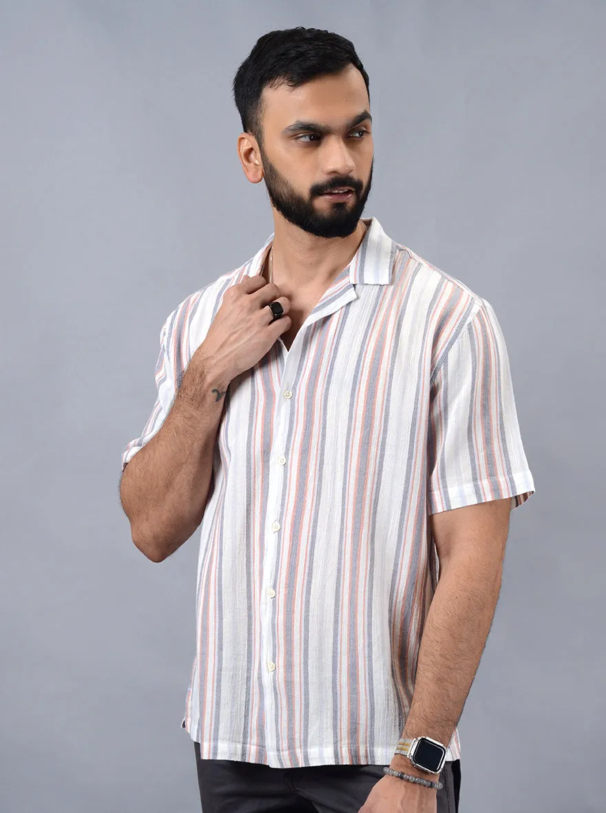 Grey Striped Slim Fit Casual Shirt | JadeBlue