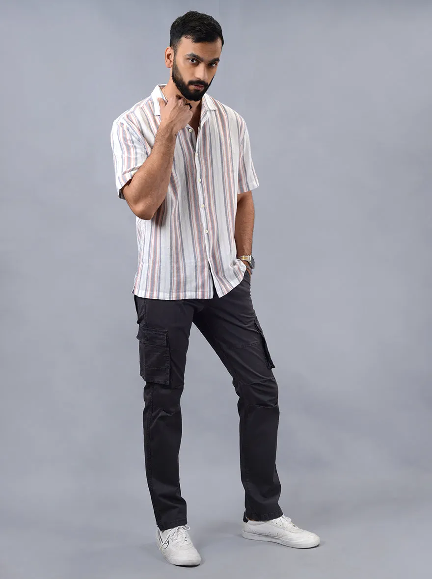 Grey Striped Slim Fit Casual Shirt | JadeBlue