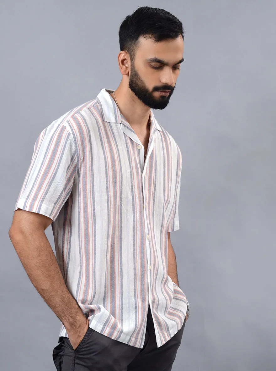 Grey Striped Slim Fit Casual Shirt | JadeBlue