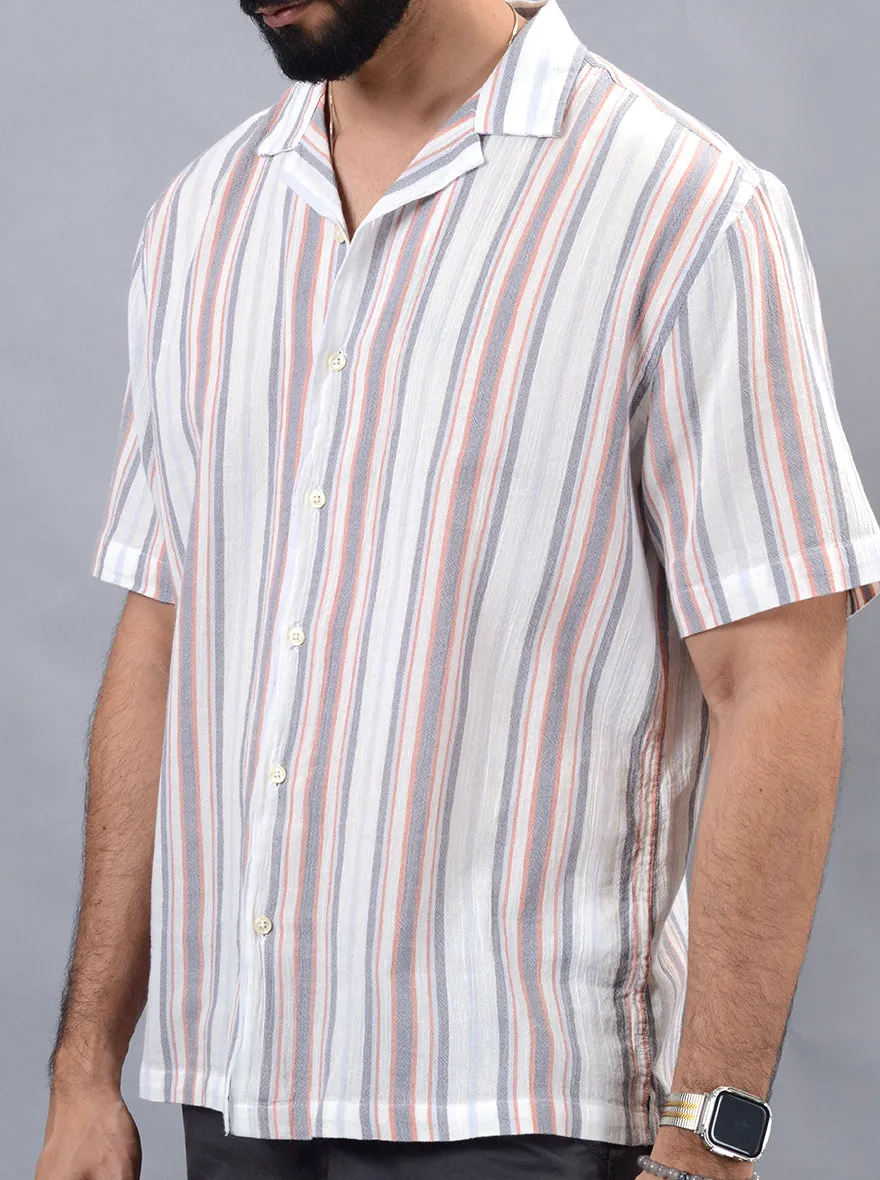Grey Striped Slim Fit Casual Shirt | JadeBlue
