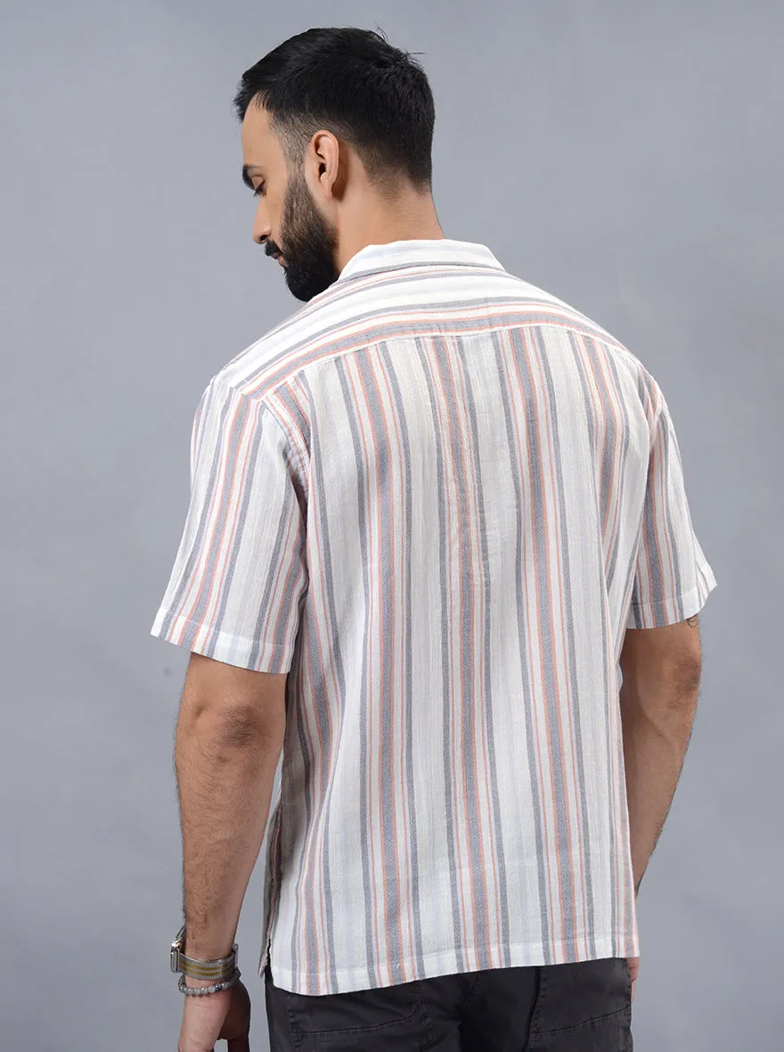 Grey Striped Slim Fit Casual Shirt | JadeBlue
