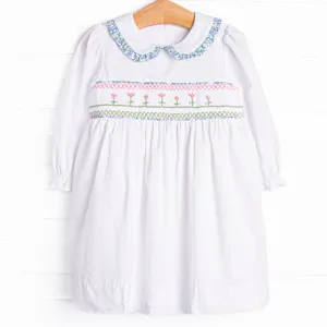 Growing Fonder Smocked Dress, White