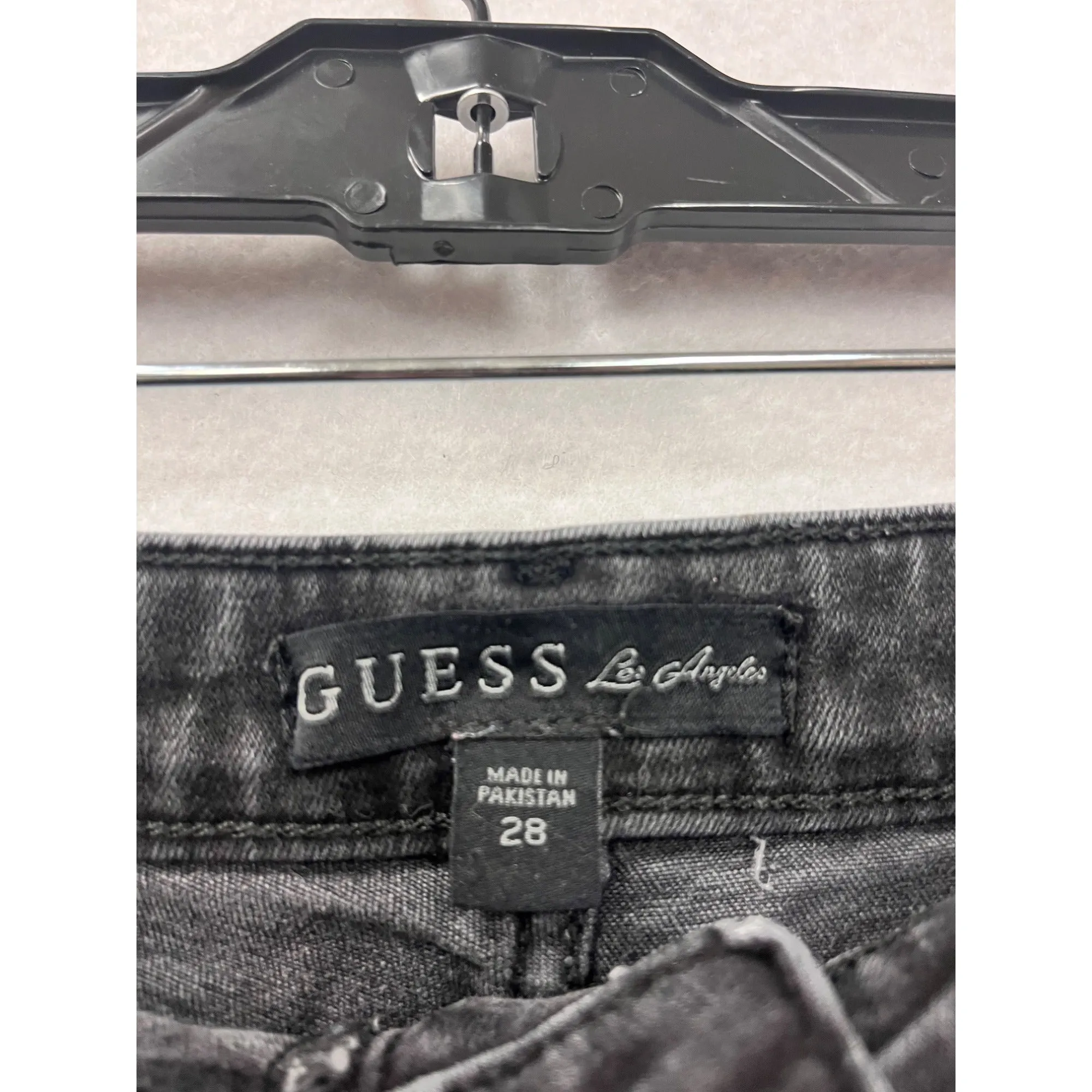 Guess Womens Black Denim Shorts With Pink Floral Embroidery Size 28 #6765