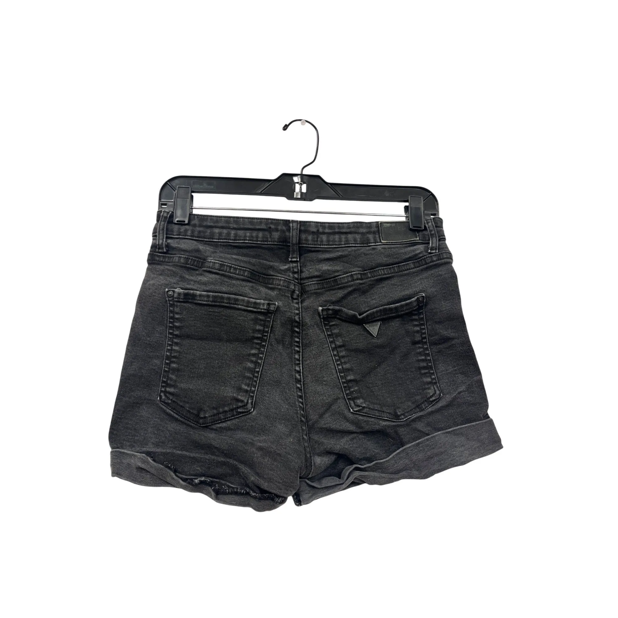 Guess Womens Black Denim Shorts With Pink Floral Embroidery Size 28 #6765