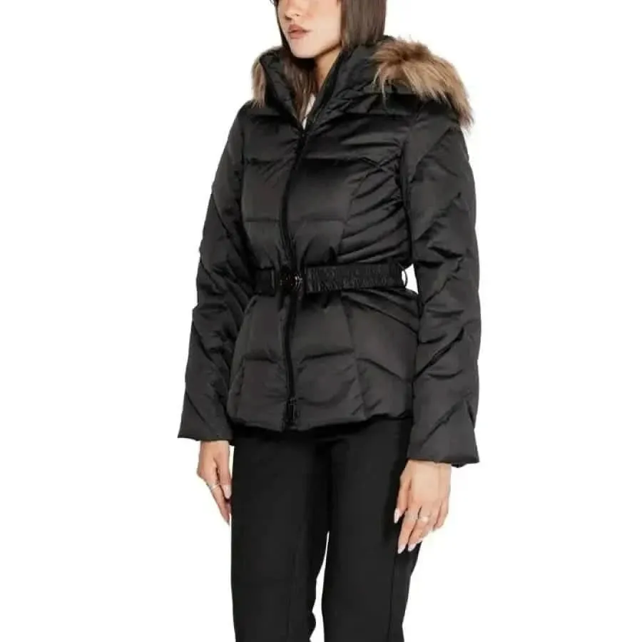 Guess Women's Black Hooded Jacket with Pockets
