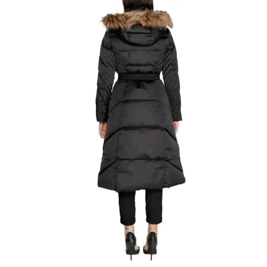 Guess Women's Black Hooded Jacket with Zip and Pockets