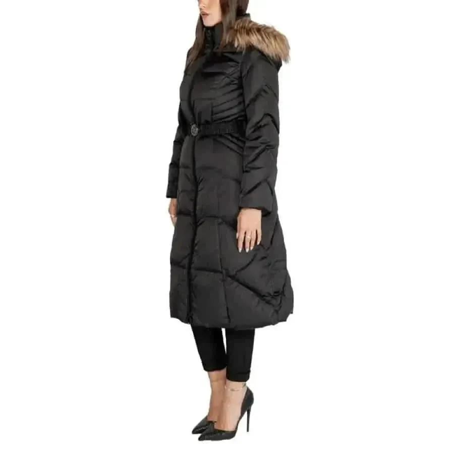 Guess Women's Black Hooded Jacket with Zip and Pockets