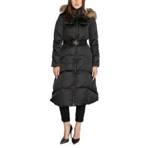 Guess Women's Black Hooded Jacket with Zip and Pockets