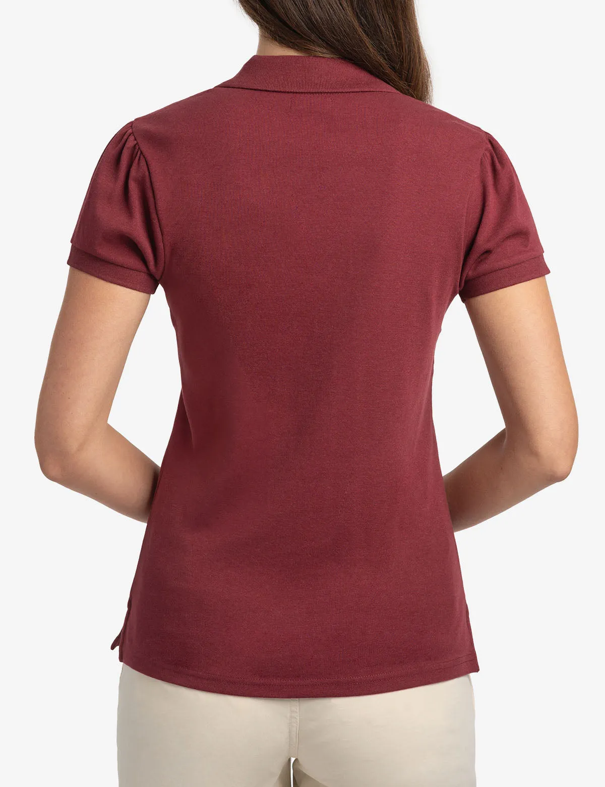 HALF ZIP PUFF SLEEVE HEATHER POLO SHIRT