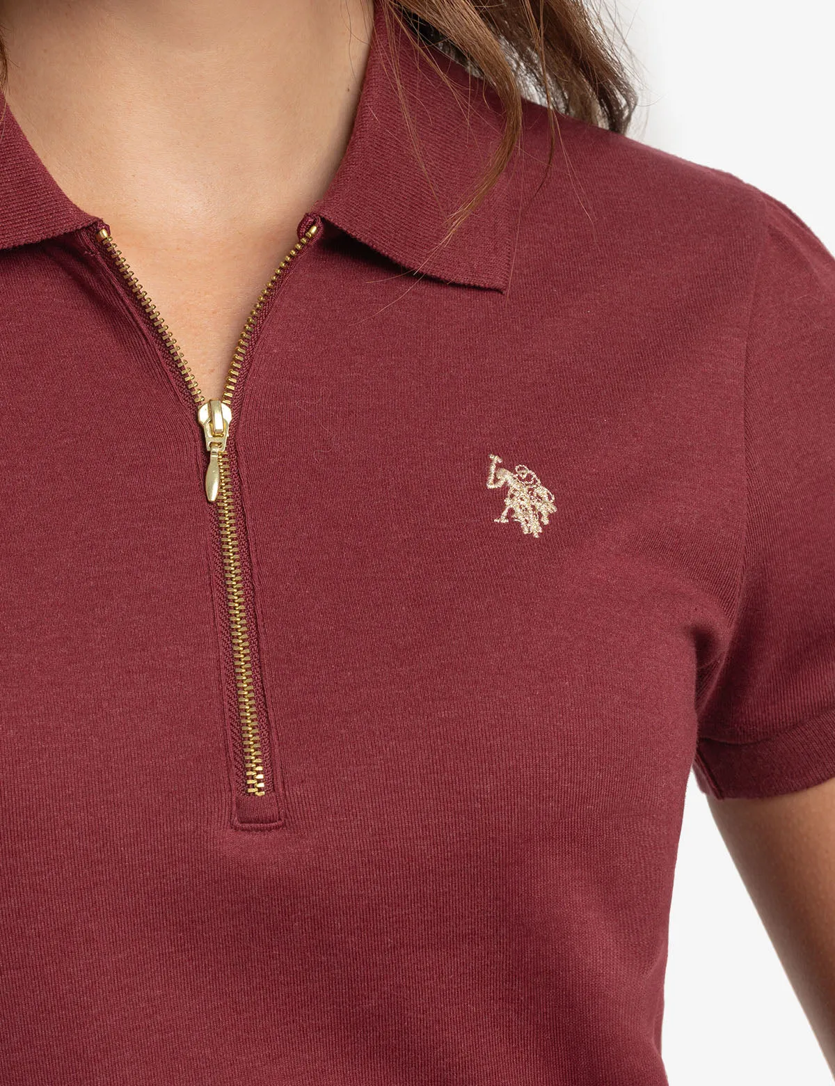 HALF ZIP PUFF SLEEVE HEATHER POLO SHIRT