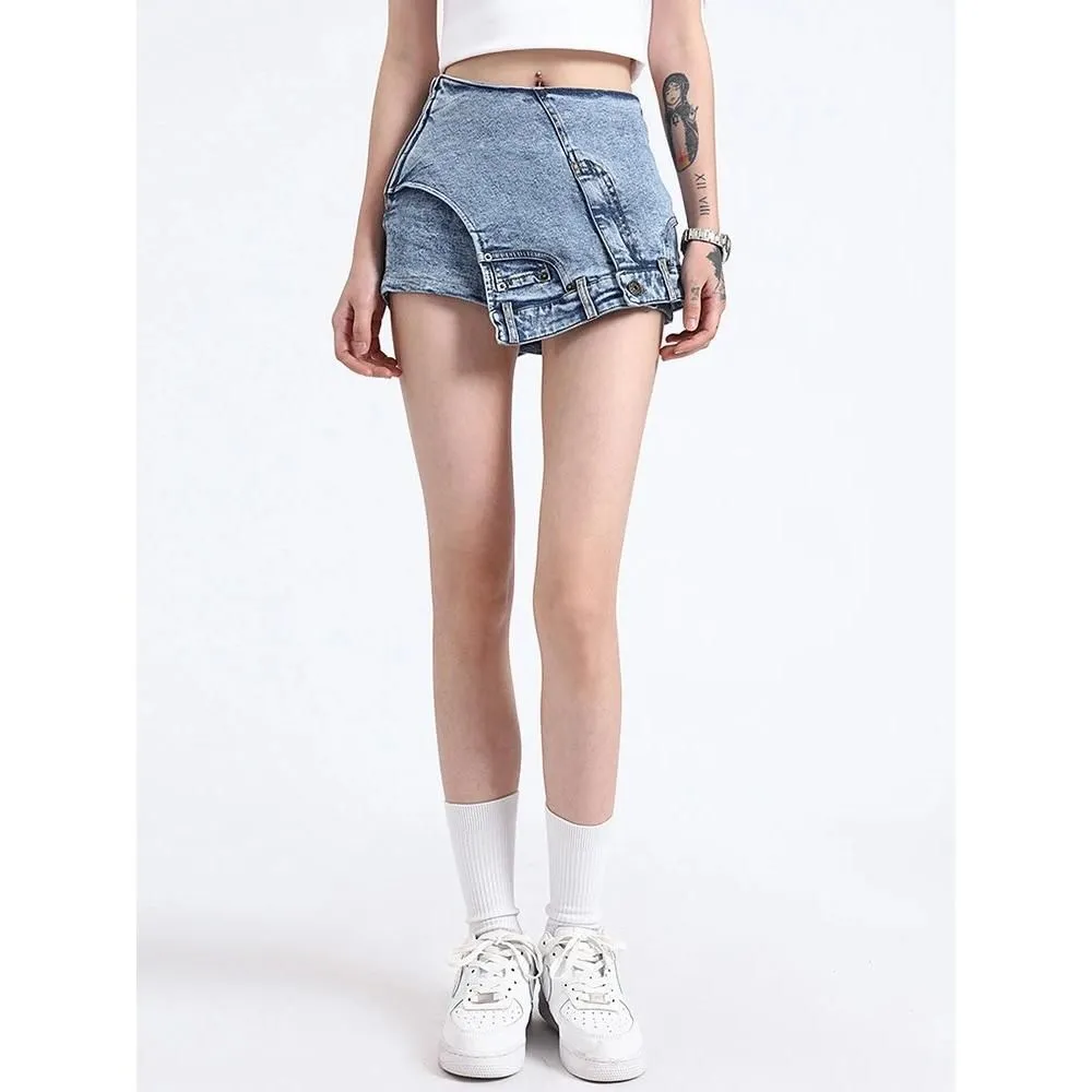 High-Waist Patchwork Denim Shorts for Women