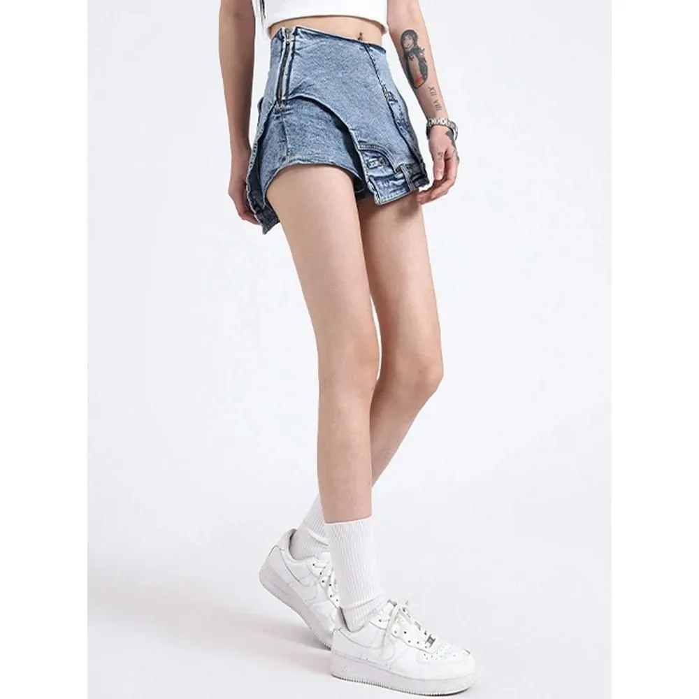 High-Waist Patchwork Denim Shorts for Women