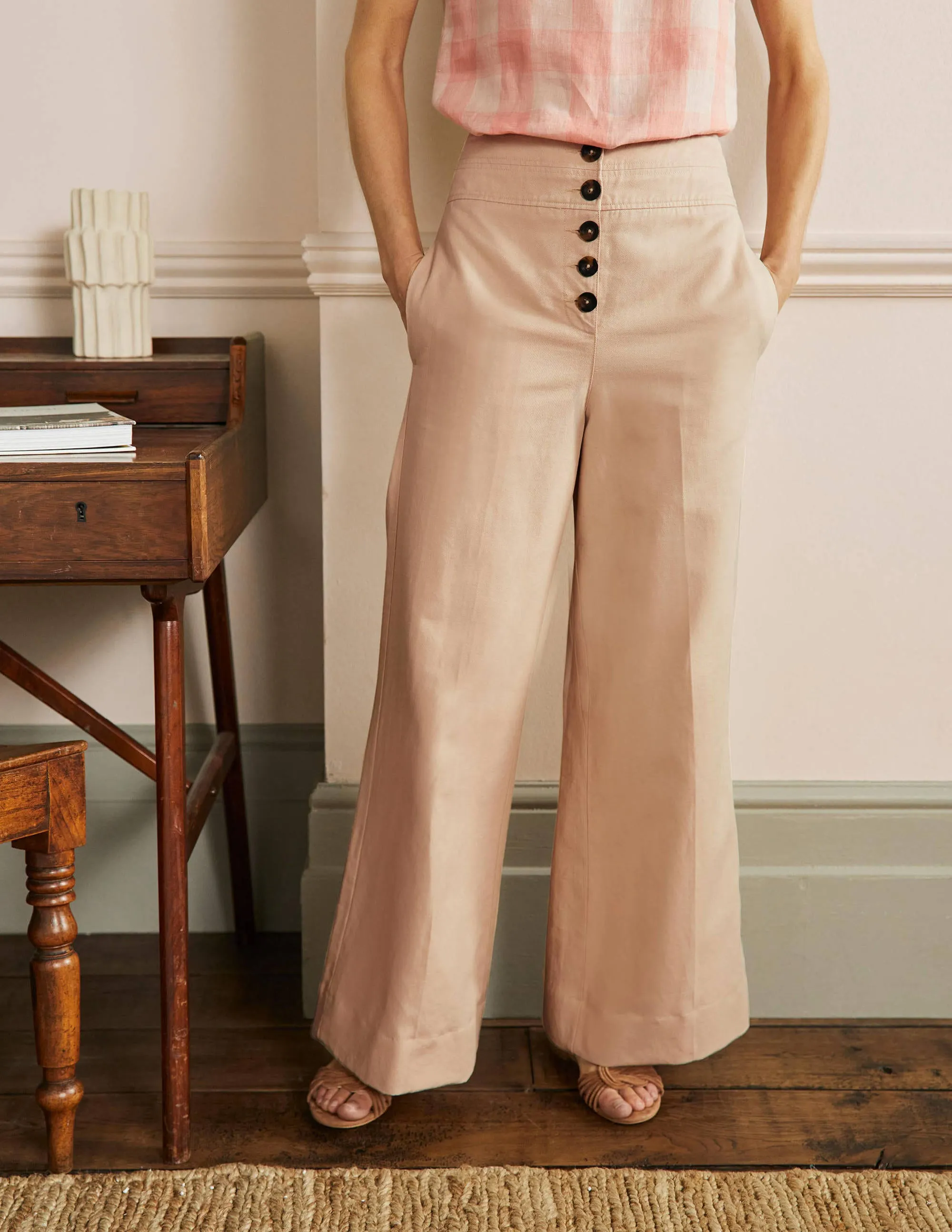 High Waist Wide Leg Trousers-Frappe