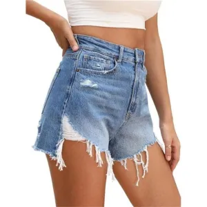 High-waisted Jeans Shorts: Frayed Raw Hem Ripped Summer Denim Shorts for Women