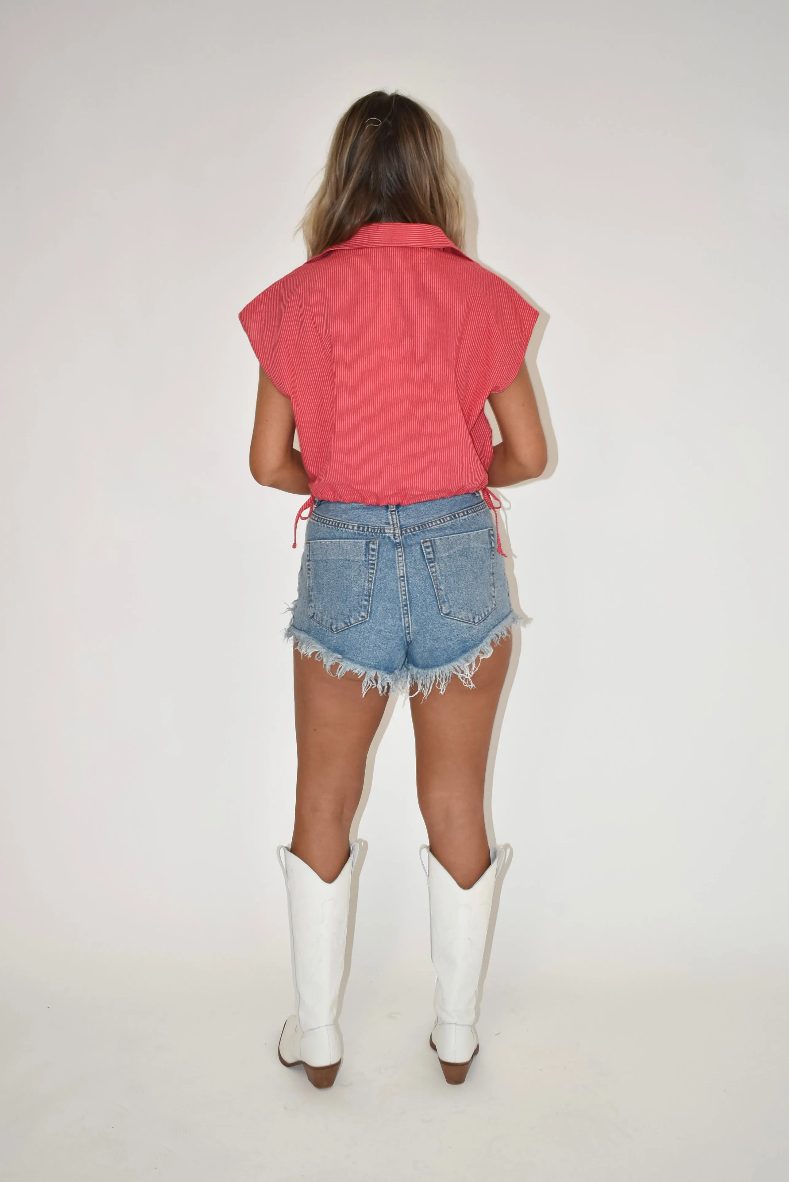 High Waisted Medium Vintage Wash Denim Shorts