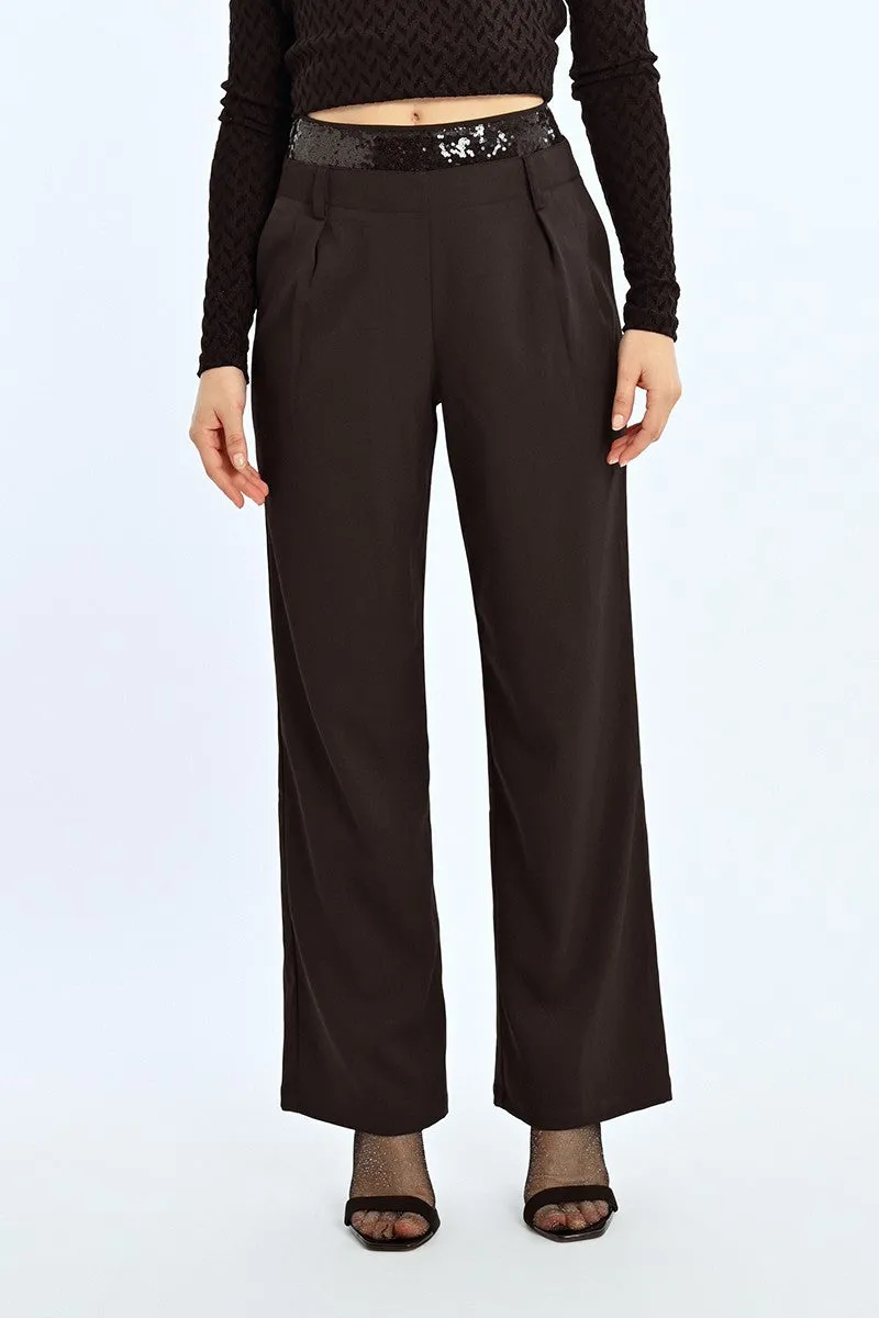 HIGH-WAISTED PANTS WITH A SEQUIN INSERT