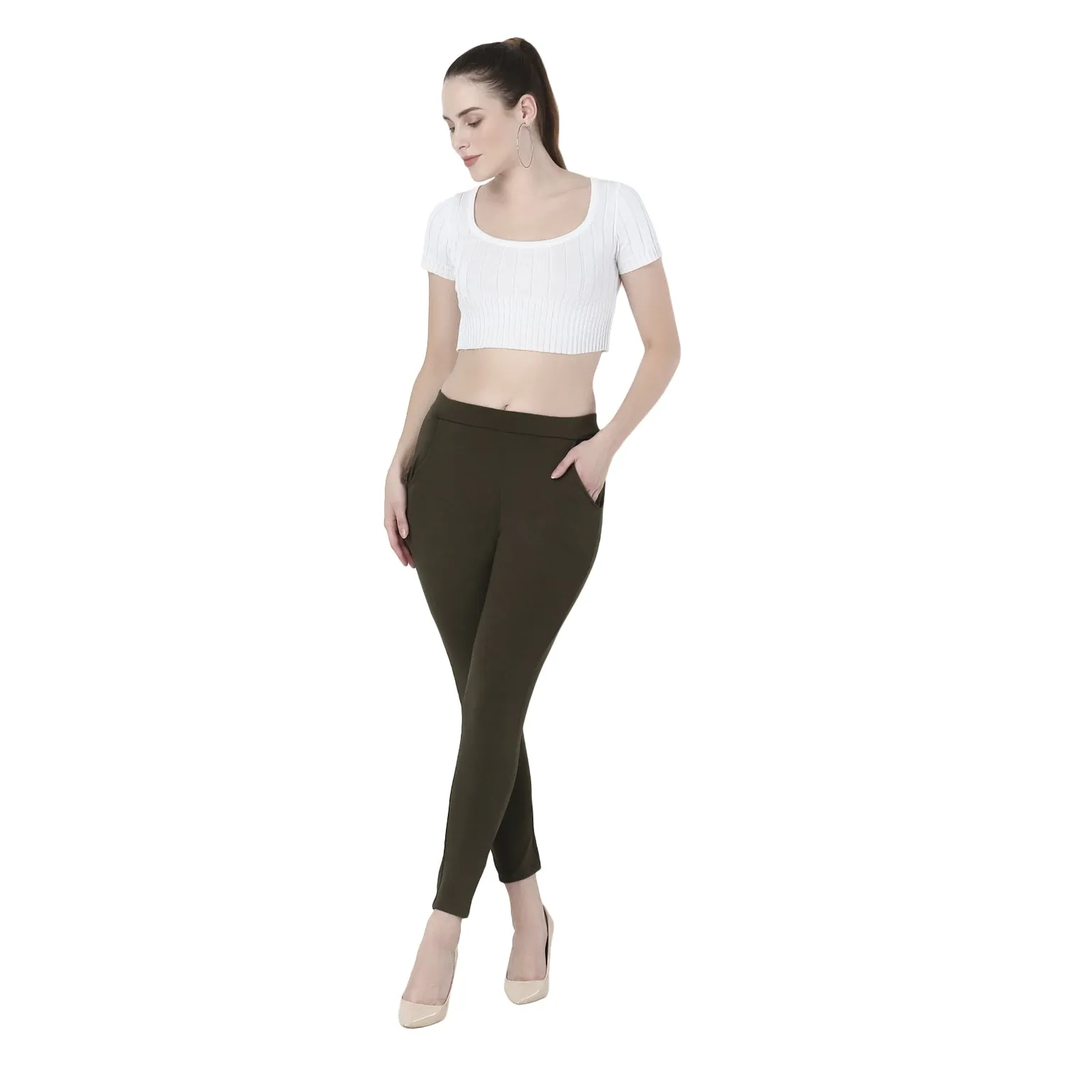 High-Waisted Stretch Cigarette Trousers