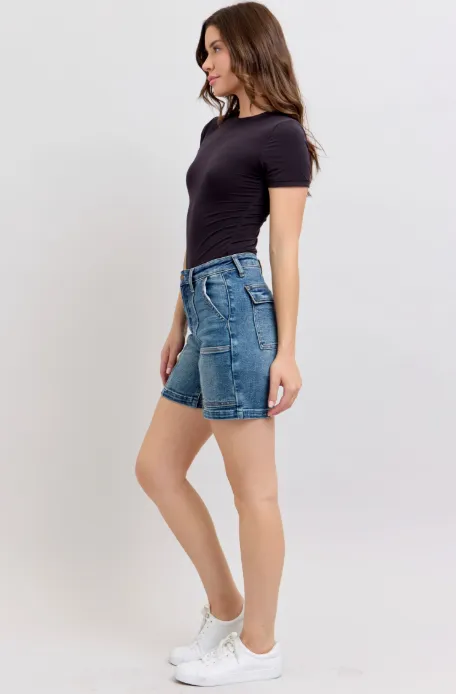 High Waisted Utility Mid Length Shorts