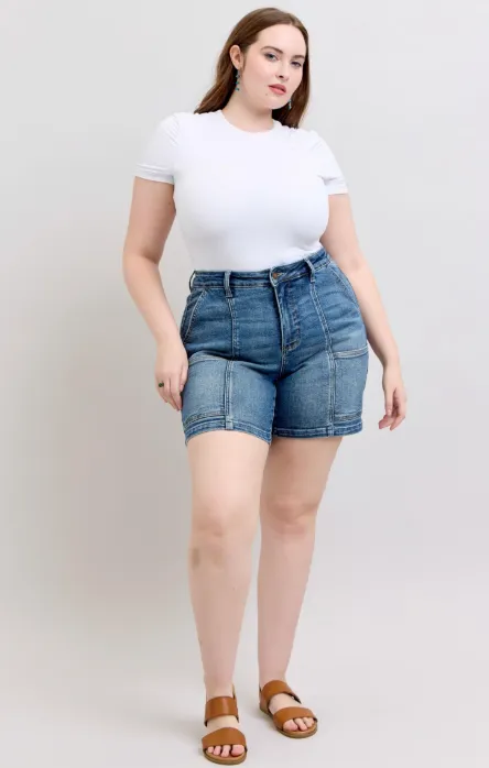 High Waisted Utility Mid Length Shorts