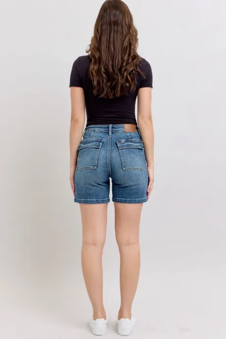High Waisted Utility Mid Length Shorts