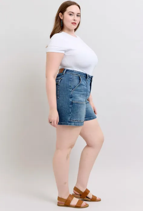 High Waisted Utility Mid Length Shorts