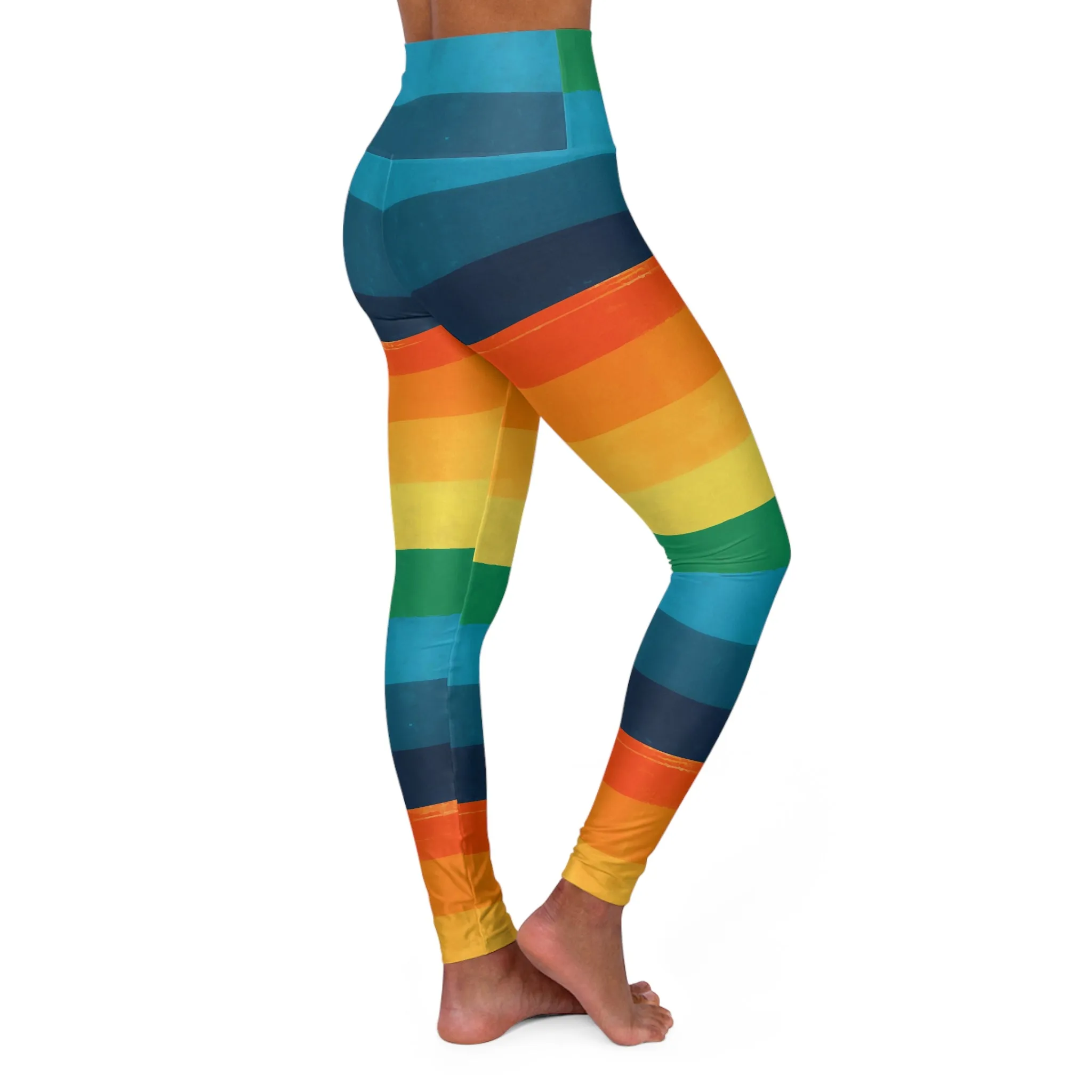 High Waisted Yoga Leggings - Striped Dragon