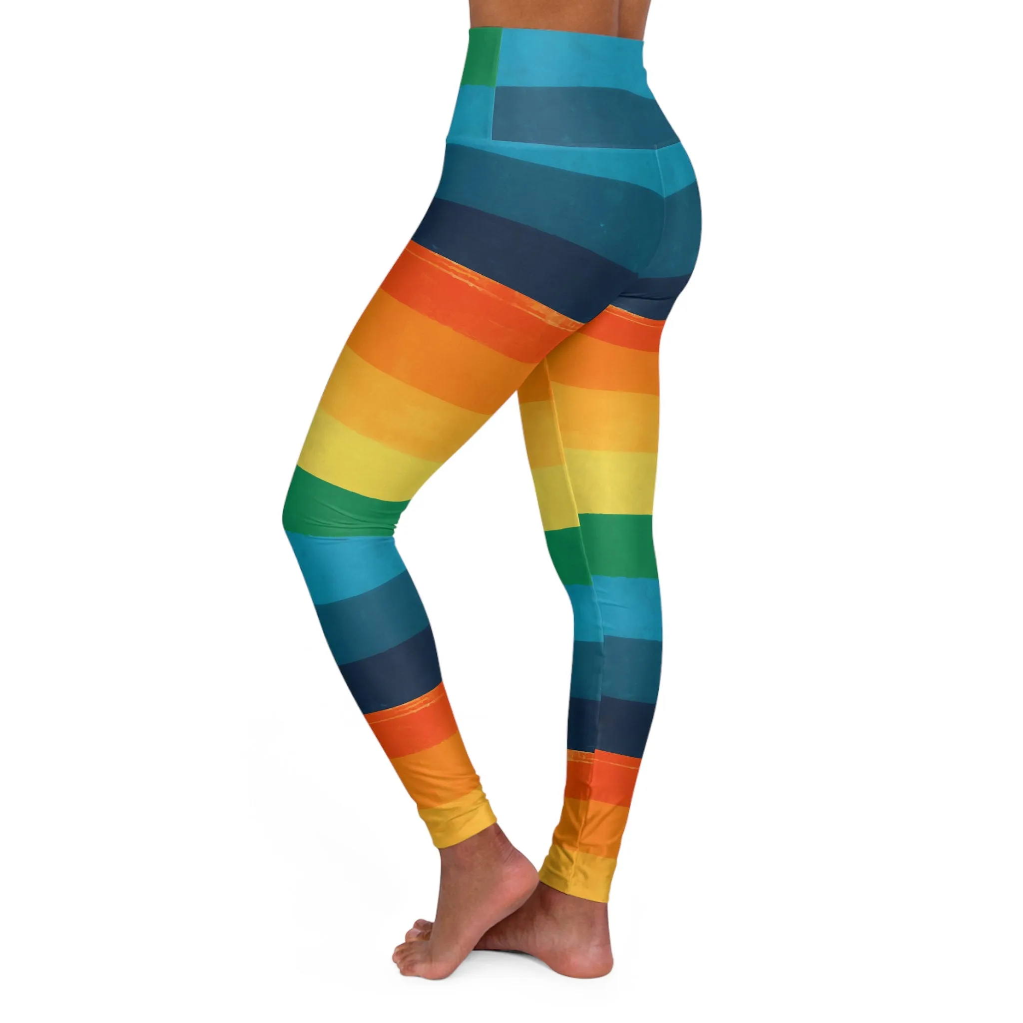 High Waisted Yoga Leggings - Striped Dragon