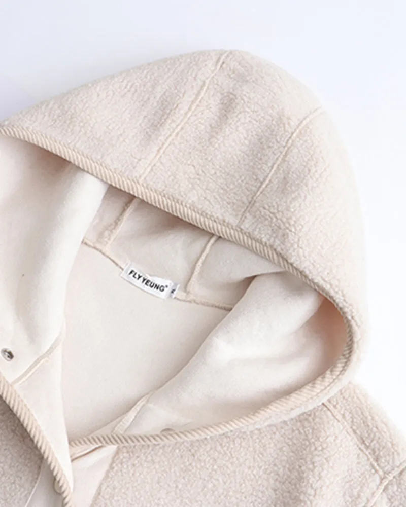 Hooded Buttoned Woolen Jacket