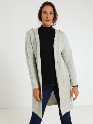 Hooded Cardigan - Grey Melange