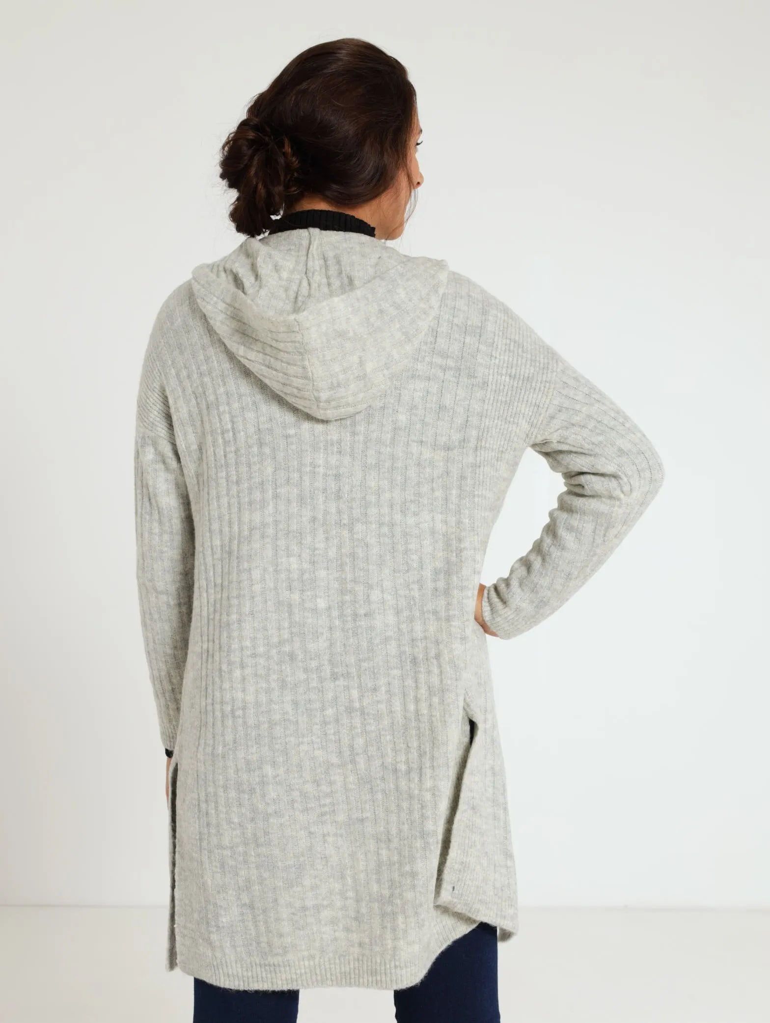 Hooded Cardigan - Grey Melange
