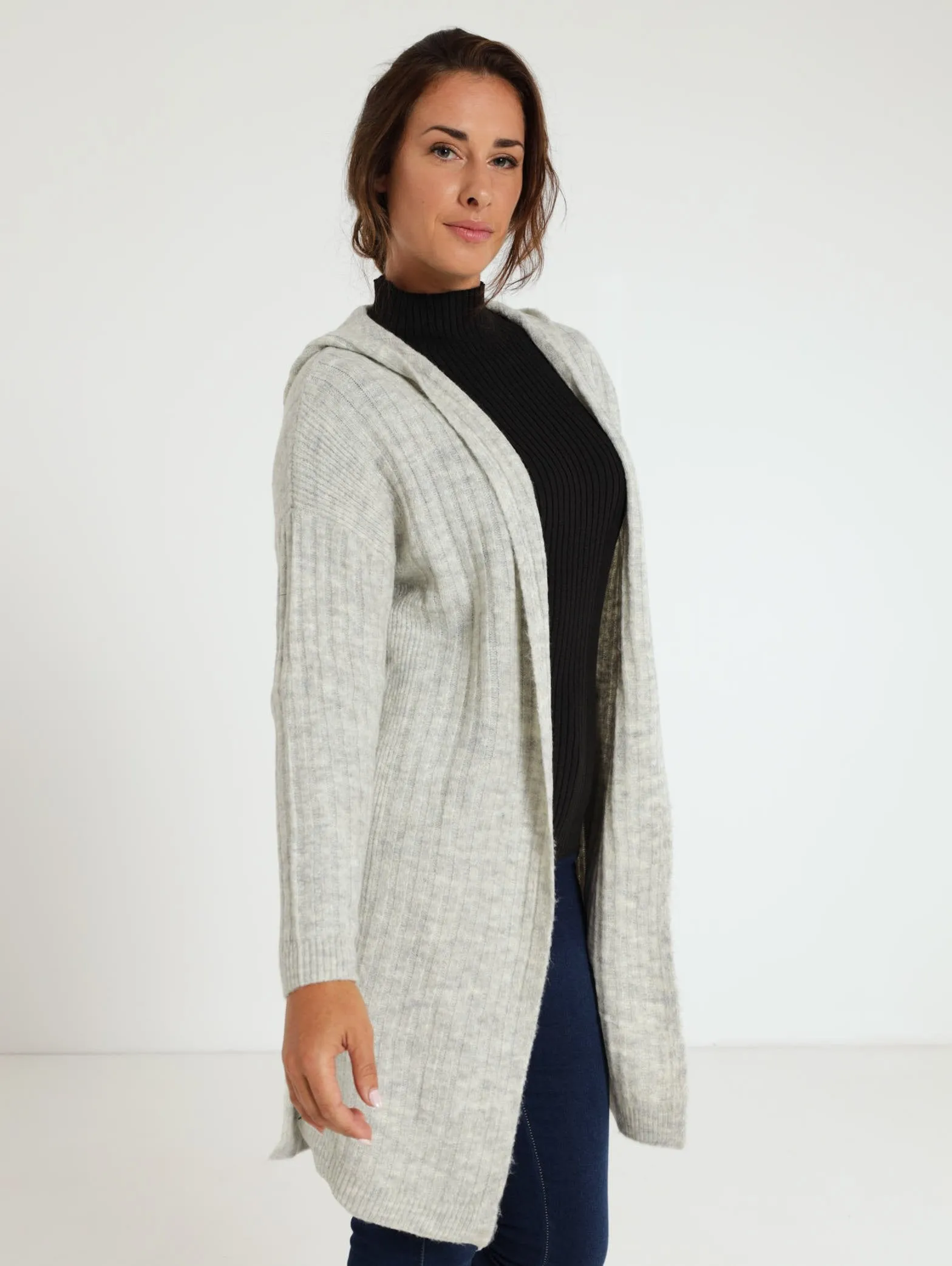 Hooded Cardigan - Grey Melange