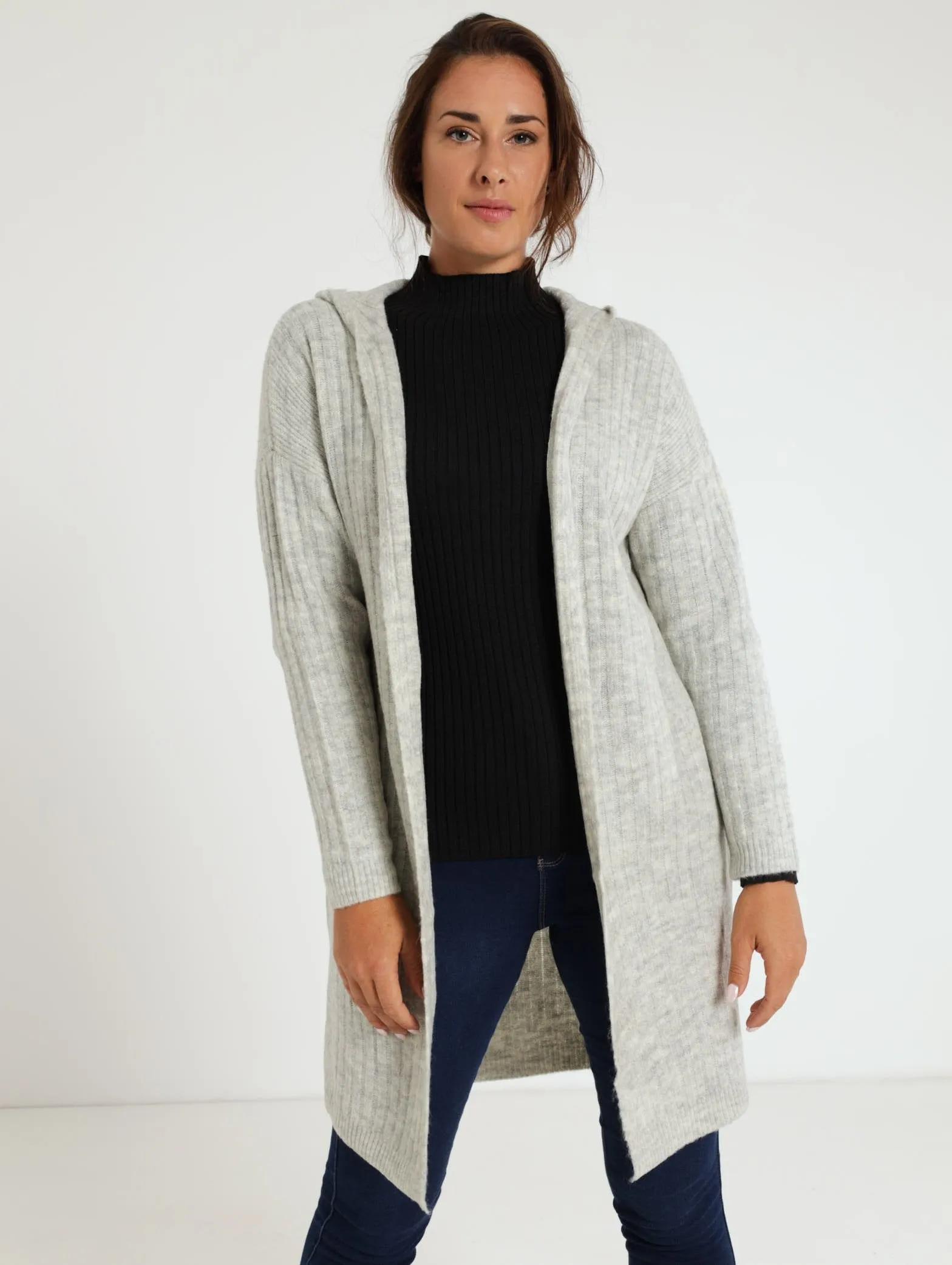 Hooded Cardigan - Grey Melange