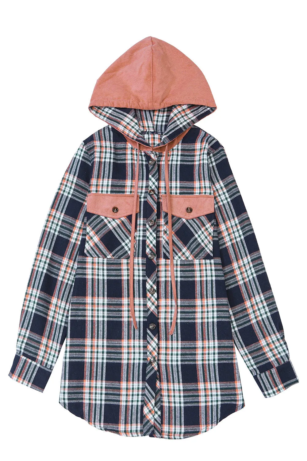 Hooded Drawstring Plaid Shacket
