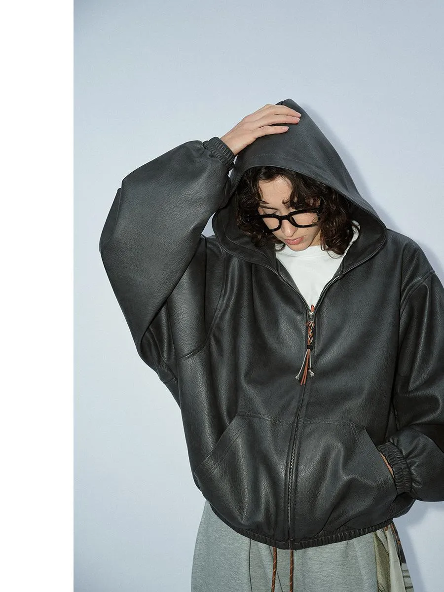 Hooded Faux Leather Jacket