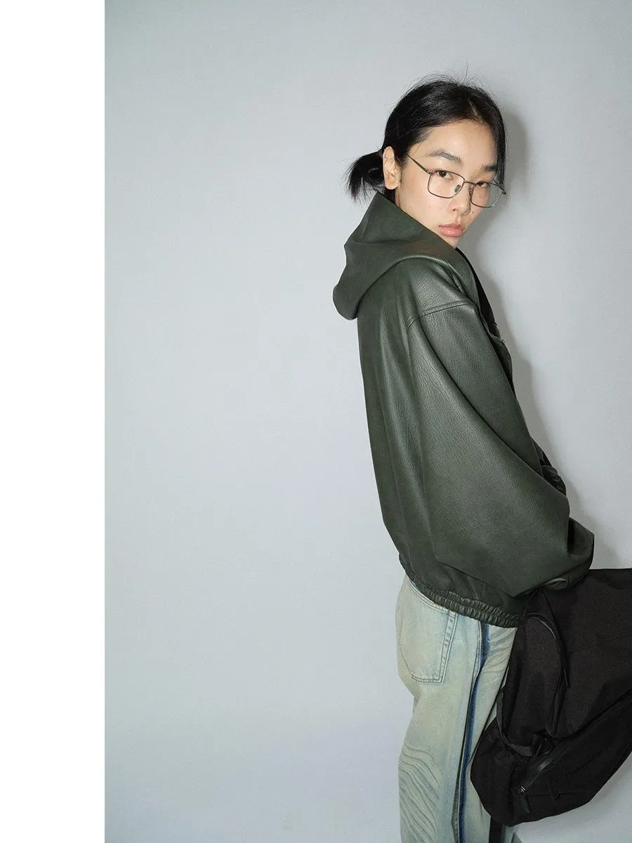 Hooded Faux Leather Jacket