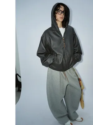 Hooded Faux Leather Jacket