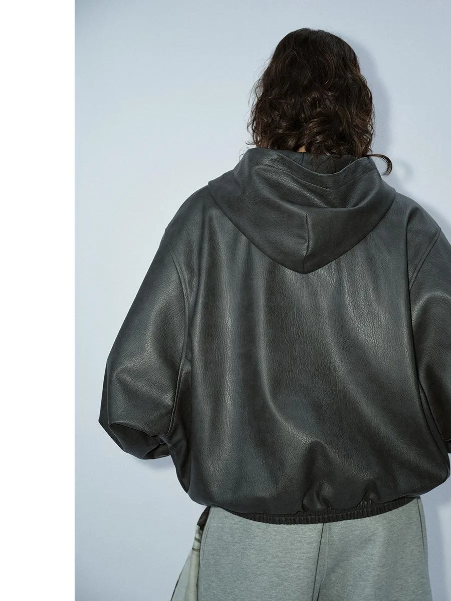 Hooded Faux Leather Jacket