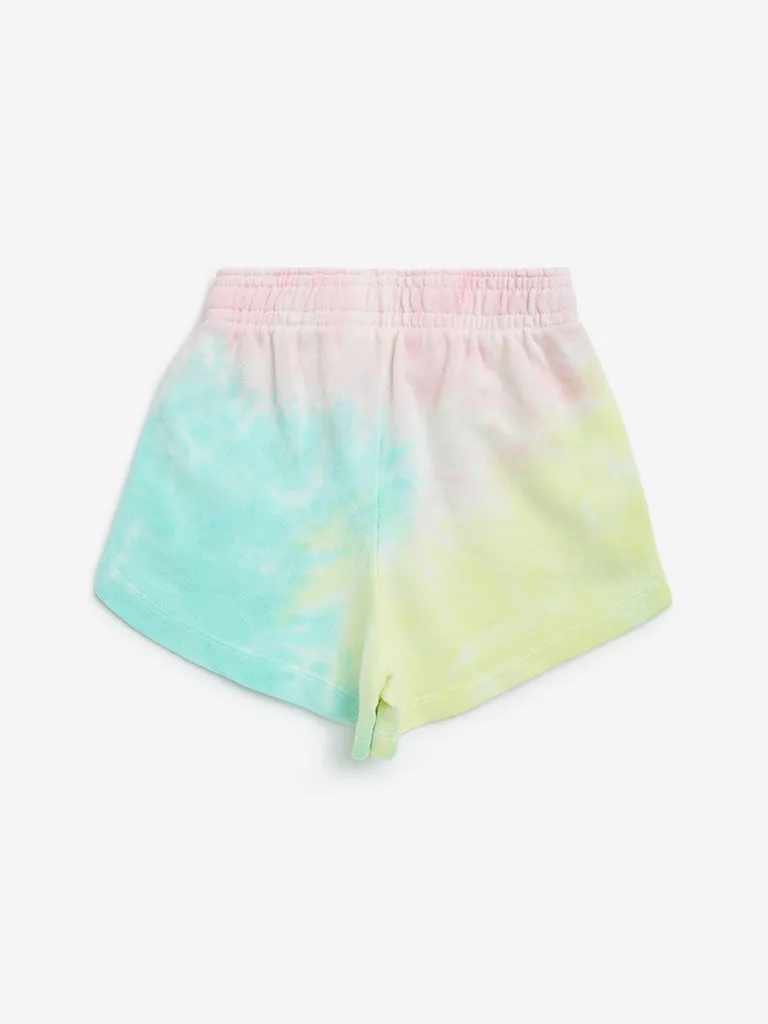 HOP Kids Multicolour Tie-Dye Design High-Rise Cotton Shorts