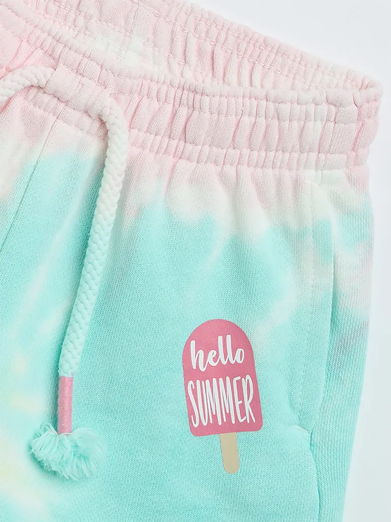 HOP Kids Multicolour Tie-Dye Design High-Rise Cotton Shorts