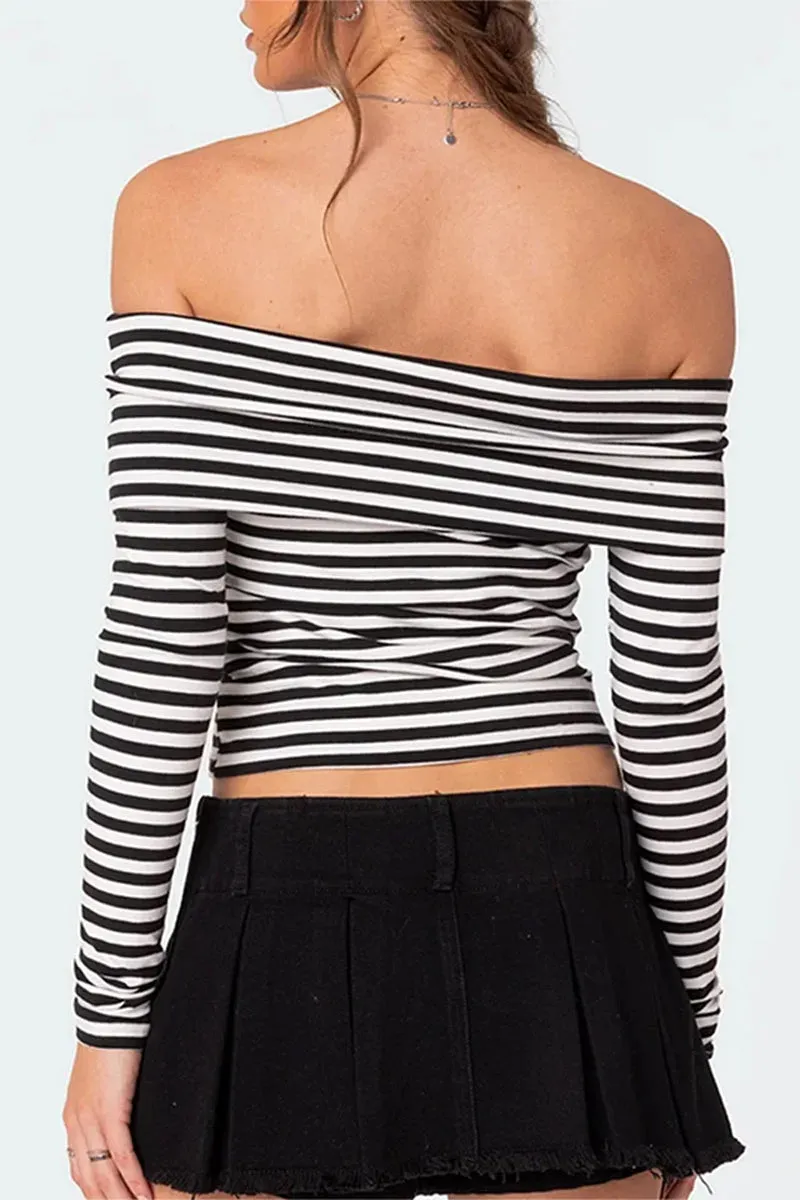 HTT1170 Off-Shoulder Striped Elegance Top