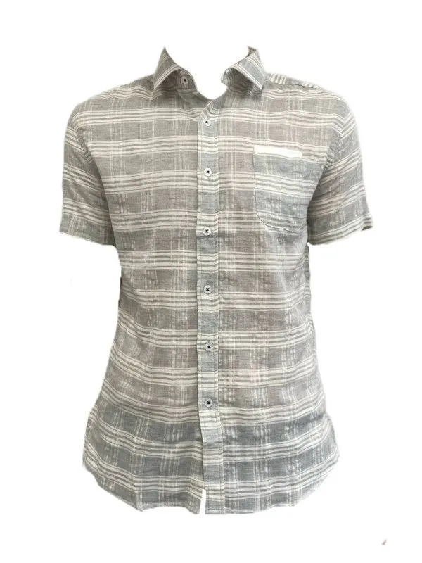 Impatient Wolves Men's Sea Stripe Grey Short Sleeve Shirt Size S NWT