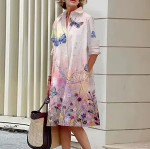 Jandy -Elegant dress with crinkled floral pattern
