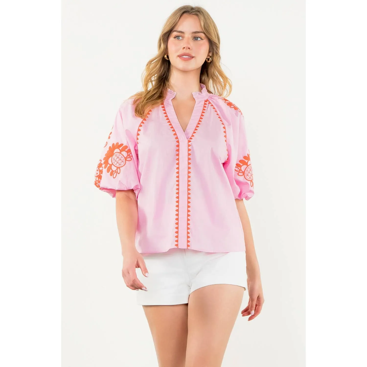 Janie Embroidered Puff Sleeve Top