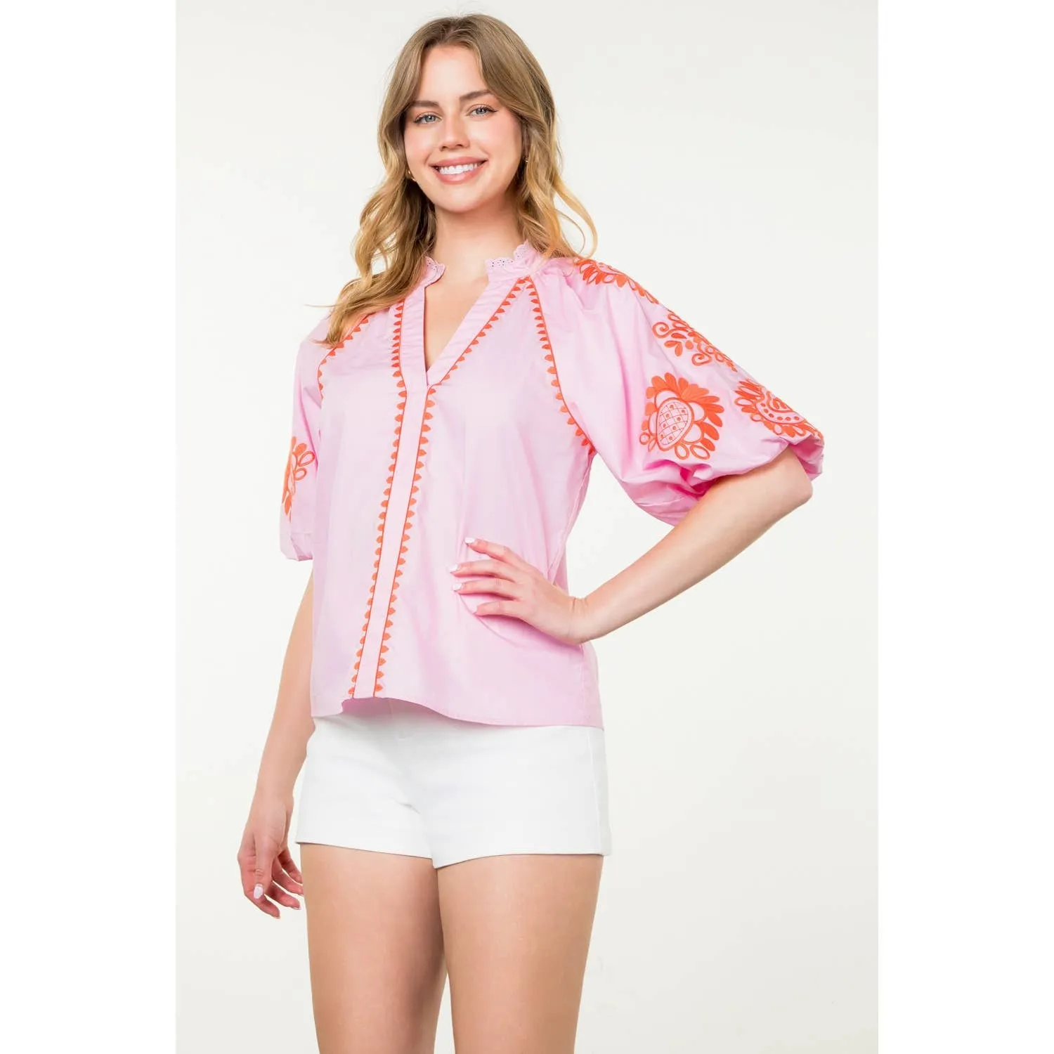 Janie Embroidered Puff Sleeve Top