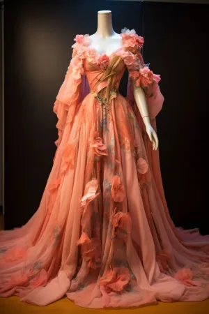 JazzHer Chic Ball Gown Strapless Floral Satin Orange Long Prom Dresses With Flowers Party Dress (PRE-ORDER)