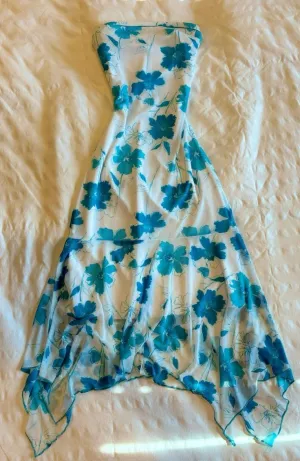 JazzHer Gorgeous A Line Strapless Blue Long Floral Prom Dresses Evening Dress (PRE-ORDER)