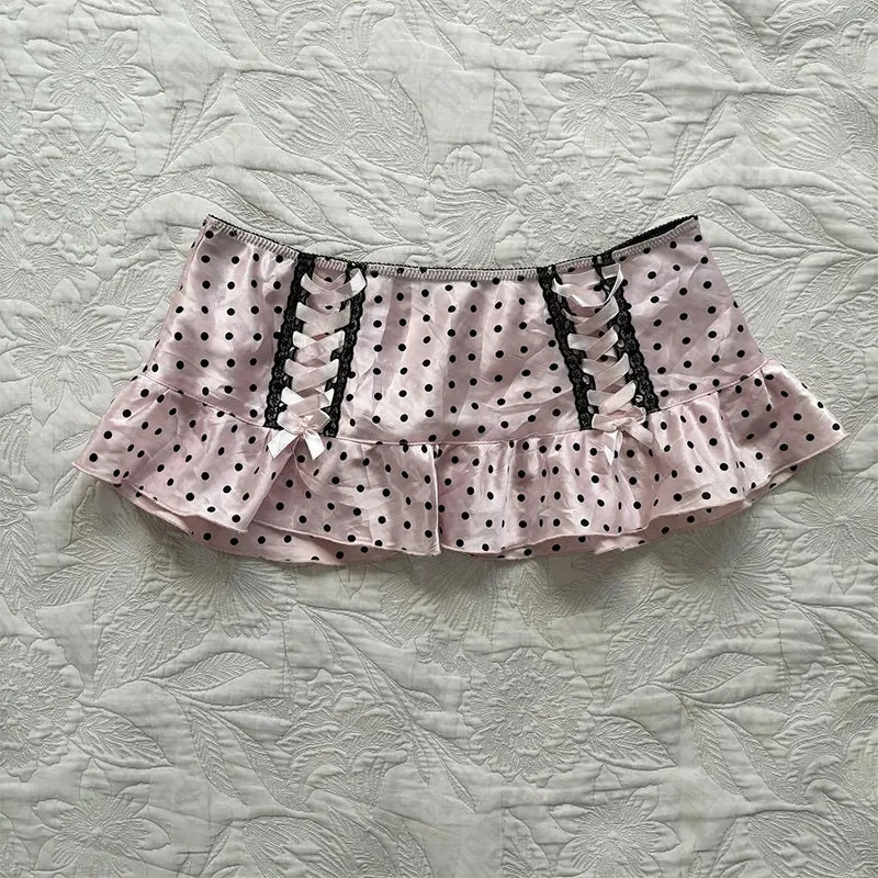 JazzHer Polka dot lace retro mini skirt Y2K casual street rock Harajuku cute emo girl punk gothic fashion summer new style women's skirt
