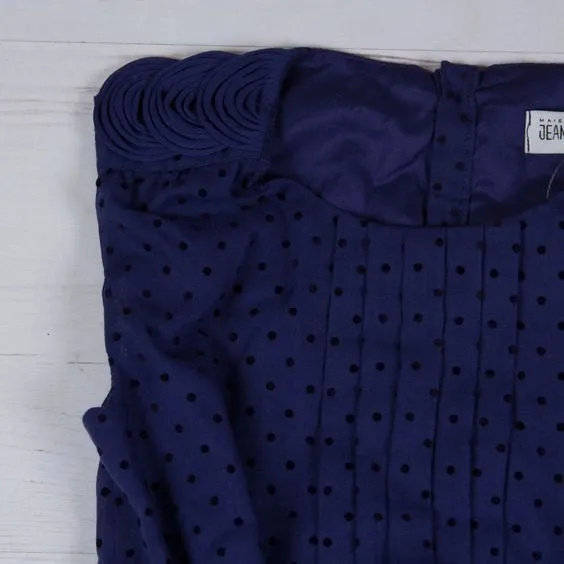 Jean Bourget - Girls Navy Micro Dot Tiered Flounce Ruffle Dress, Navy